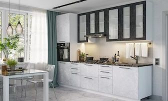 Модульная кухня Нувель (бетон белый/черный) 