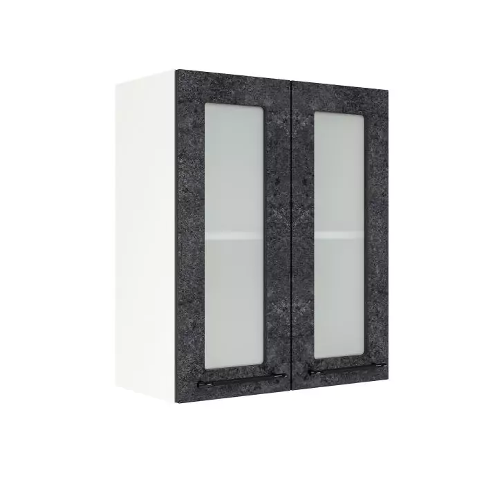 Шкаф верхний со стеклом ШВС 600 "София" Нувель (бетон черный) дизайн 1