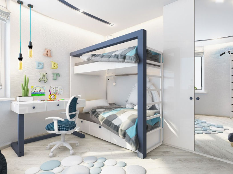 Интерьер детской комнаты с двухъярусной кроватью - 72 фото