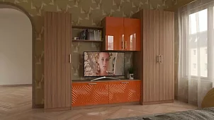 Стенка в гостиную глянец 14 Коричневый 