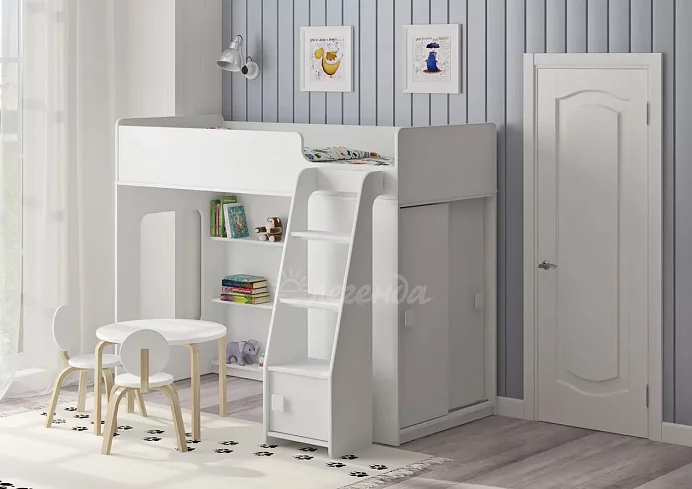 Кровать чердак со шкафом-купе Легенда, Розовый