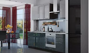 Кухня Валерия-М-03 Серый металлик дождь светлый/Черный металлик дождь Серый
