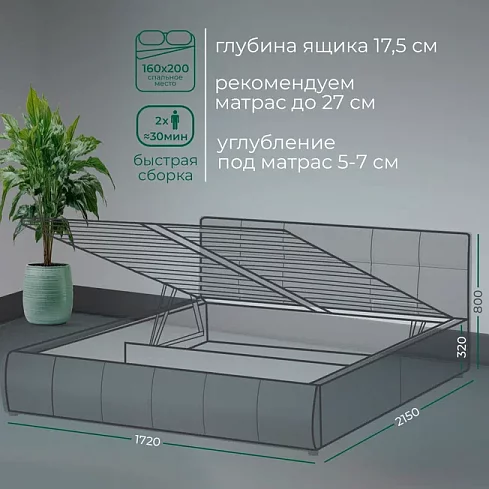 Кровать с подъемным механизмом Афина 140 с Матрасом Диваньо НПБ, Черный