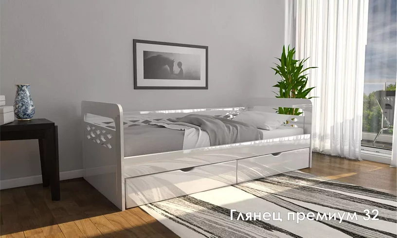 Кровать с Матрасом Глянец, Белый