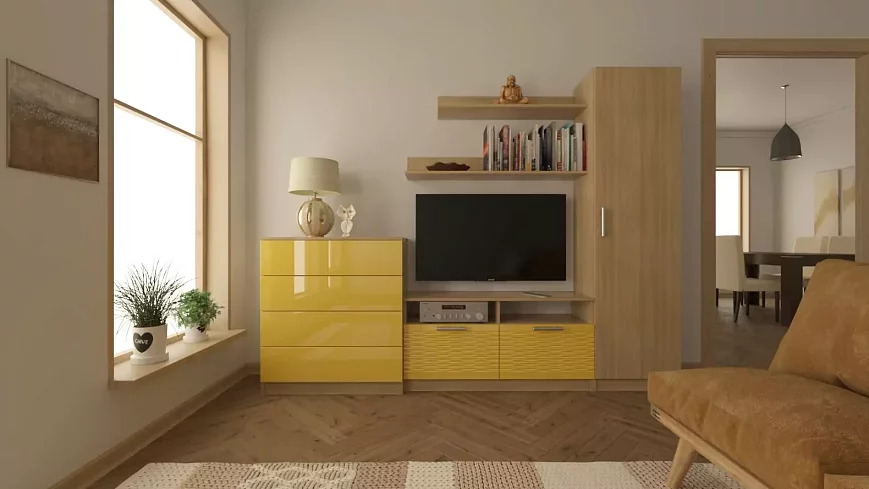 Стенка в гостиную глянец 10, Желтый