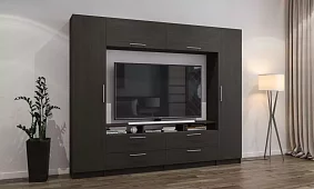 Стенка Купертино ЛДСП темный с ручками Черный