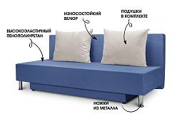 Прямой диван Хайп Парма Еврокнижка Синий