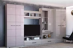 Стенка Нэнси со шкафом мдф капучино глянец 1 (Римини) Бежевый 