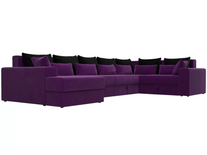 ф13а Угловой диван Мэдисон - П микровельвет фиолетовый подушки черные фиолетовые фото2