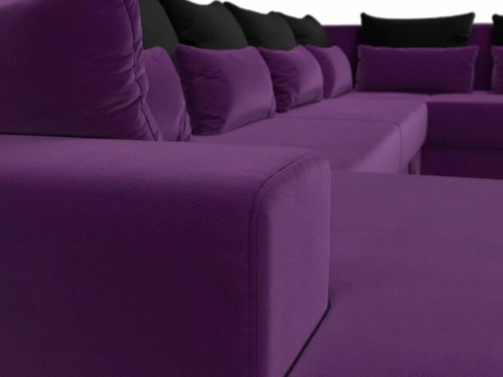 ф13а Угловой диван Мэдисон - П микровельвет фиолетовый подушки черные фиолетовые фото3