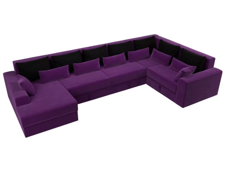 ф13а Угловой диван Мэдисон - П микровельвет фиолетовый подушки черные фиолетовые фото4